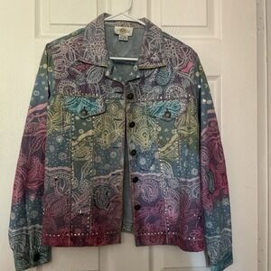 Sandy Starkman VTG Floral Sequined Wearable Art Jacket Size M Tie Dye Boho Retro